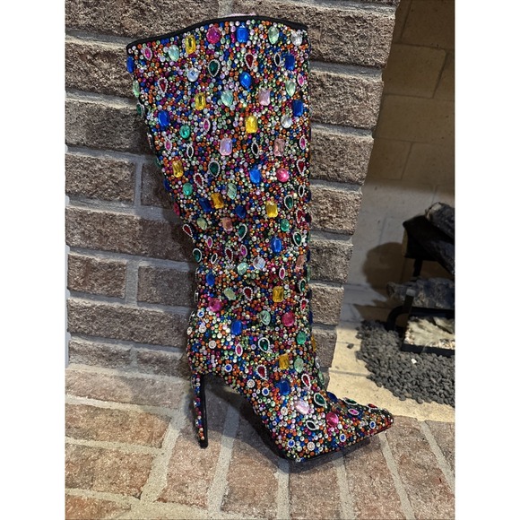 AZALEA WANG Ecstatic Multi Stiletto Rhinestone Tall Boots Size 10 Barbiecore - Picture 16 of 16